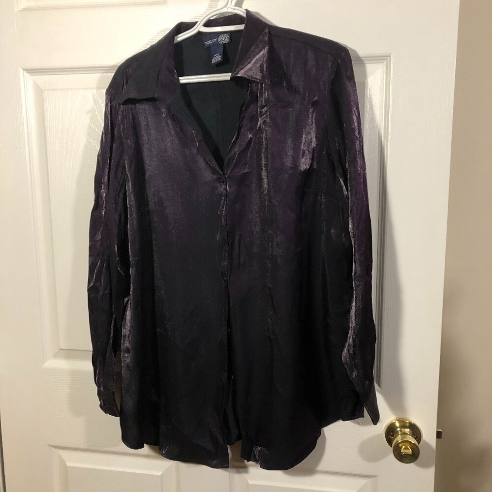 Venezia Jeans purple shimmery evening blouse, long sleeves, 14/16